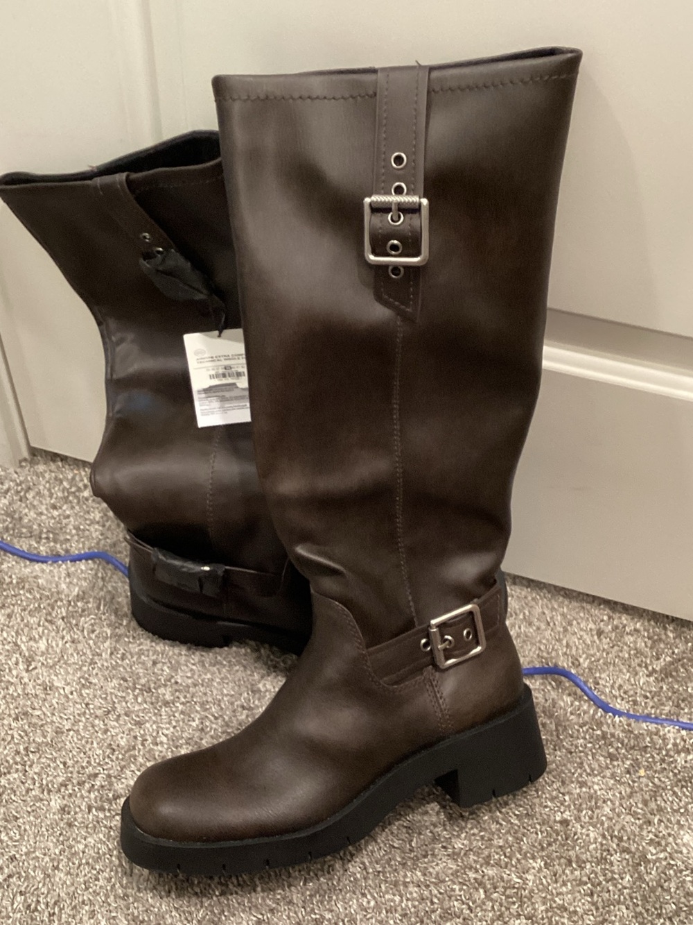 Zara Dark Brown Mid-Calf Buckle Leather Boots